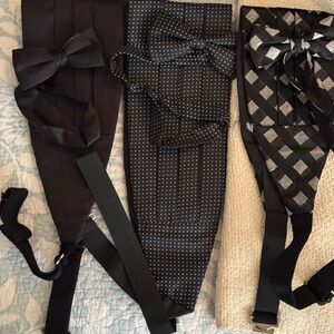 Three Men's Black and  Patterned Cummerbund and  Bow Tie Sets